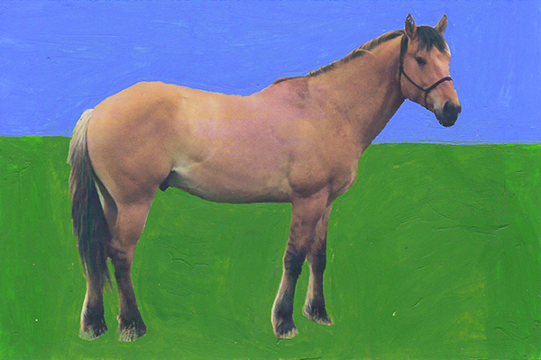 painting of horses on blue and green background artwork