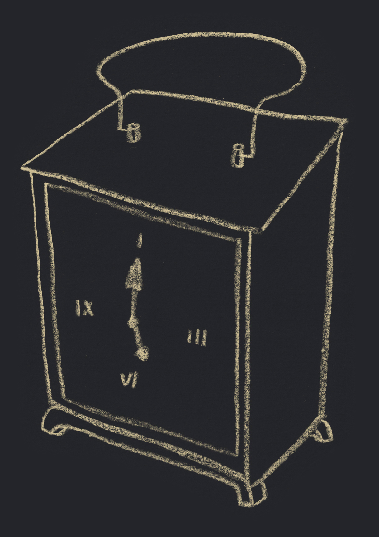 pencil drawing of gold carriage clock