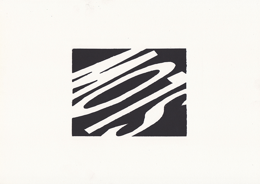 lino print of slow lettering on road